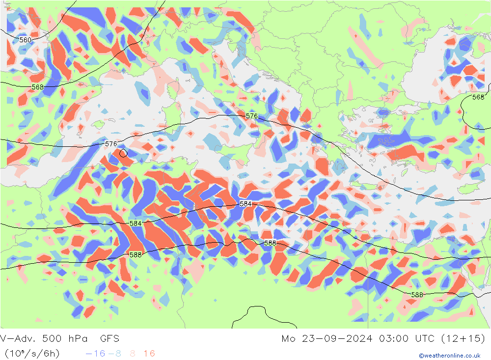 V-Adv. 500 hPa GFS Mo 23.09.2024 03 UTC