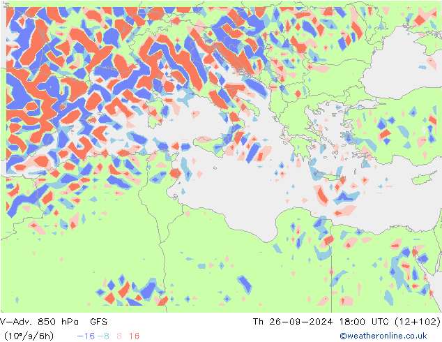 V-Adv. 850 hPa GFS do 26.09.2024 18 UTC