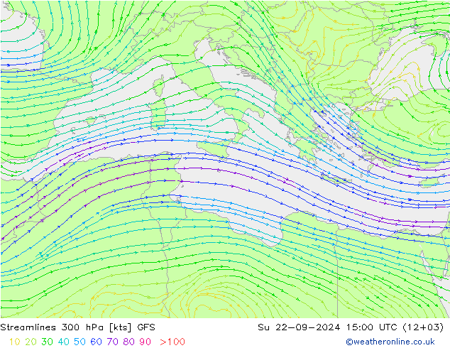 Rüzgar 300 hPa GFS Paz 22.09.2024 15 UTC