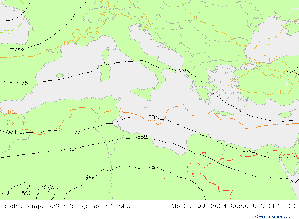 Hoogte/Temp. 500 hPa GFS ma 23.09.2024 00 UTC