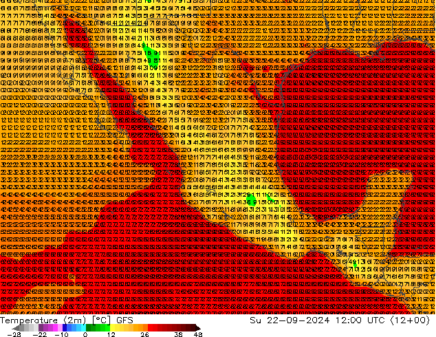 Temperature (2m) GFS Su 22.09.2024 12 UTC