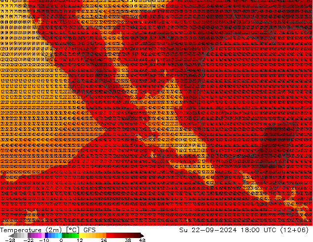 mapa temperatury (2m) GFS nie. 22.09.2024 18 UTC