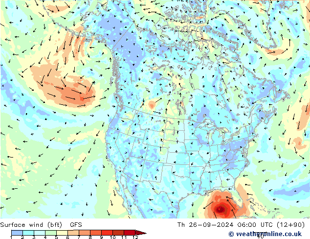 Bodenwind (bft) GFS Do 26.09.2024 06 UTC