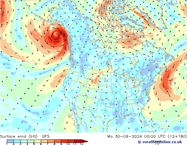  10 m (bft) GFS  30.09.2024 00 UTC