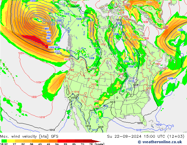 Max. wind velocity GFS 星期日 22.09.2024 15 UTC