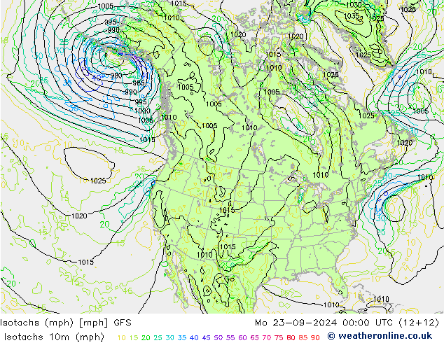 Isotachs (mph) GFS Mo 23.09.2024 00 UTC