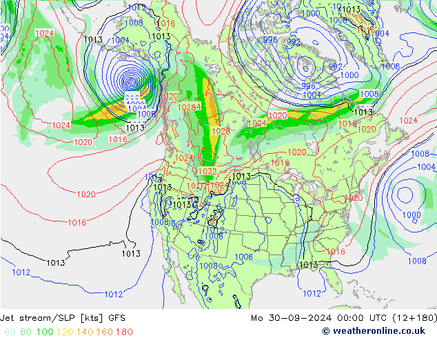 Jet stream/SLP GFS Mo 30.09.2024 00 UTC