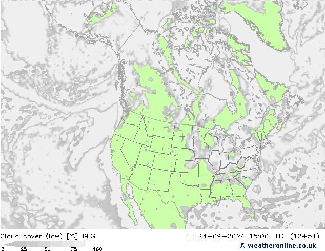 zachmurzenie (niskie) GFS wto. 24.09.2024 15 UTC