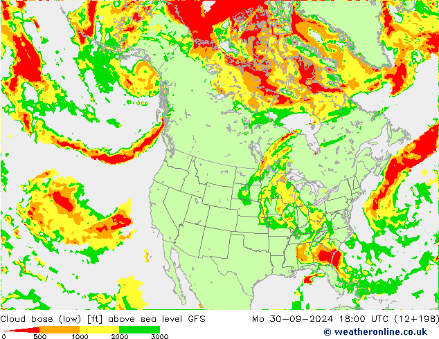 Cloud base (low) GFS Mo 30.09.2024 18 UTC