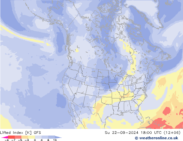 Lifted Index GFS 星期日 22.09.2024 18 UTC