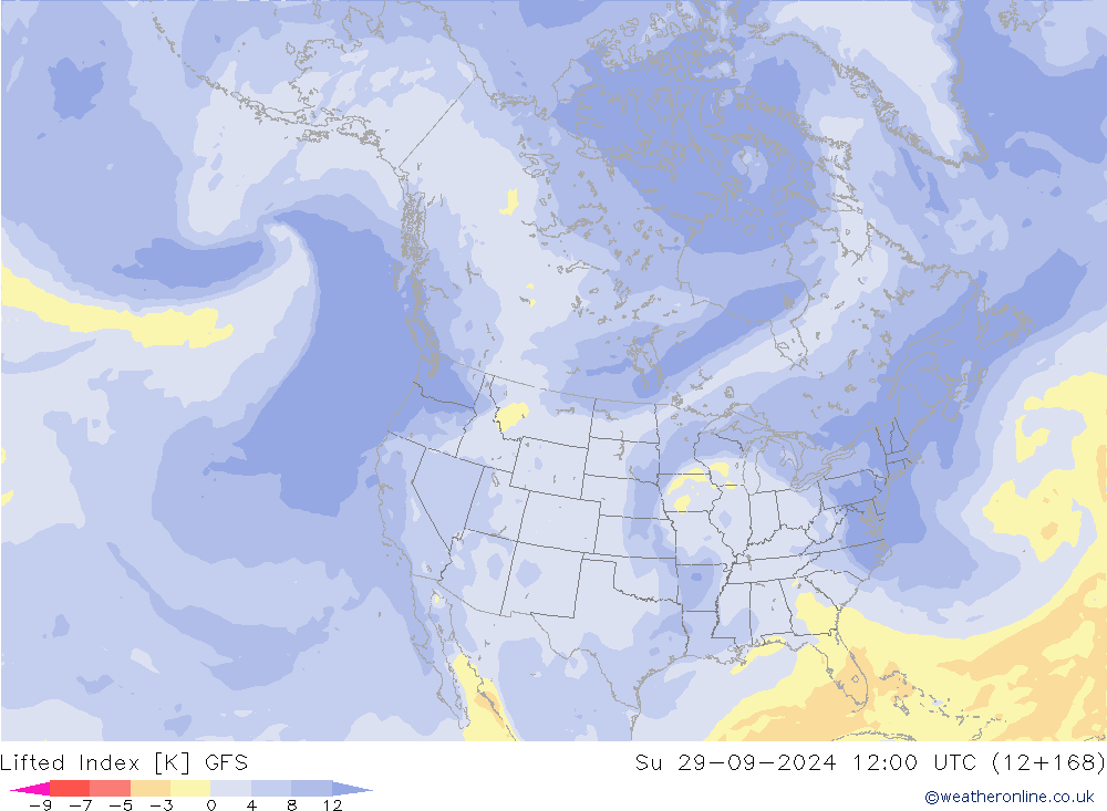 Lifted Index GFS dom 29.09.2024 12 UTC