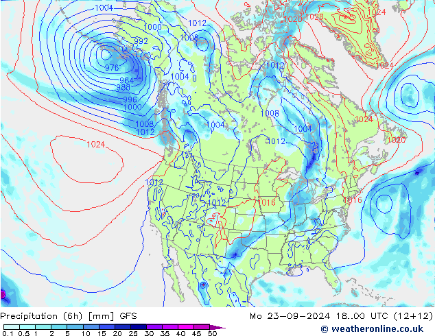 Z500/Rain (+SLP)/Z850 GFS lun 23.09.2024 00 UTC