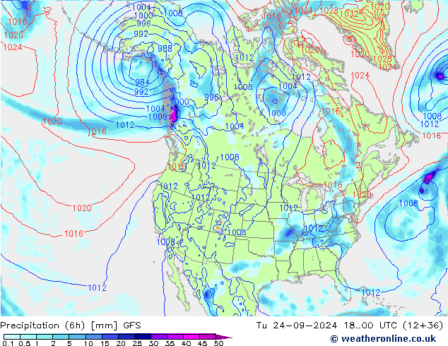 Precipitation (6h) GFS Tu 24.09.2024 00 UTC