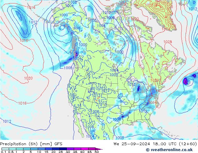 Precipitation (6h) GFS We 25.09.2024 00 UTC