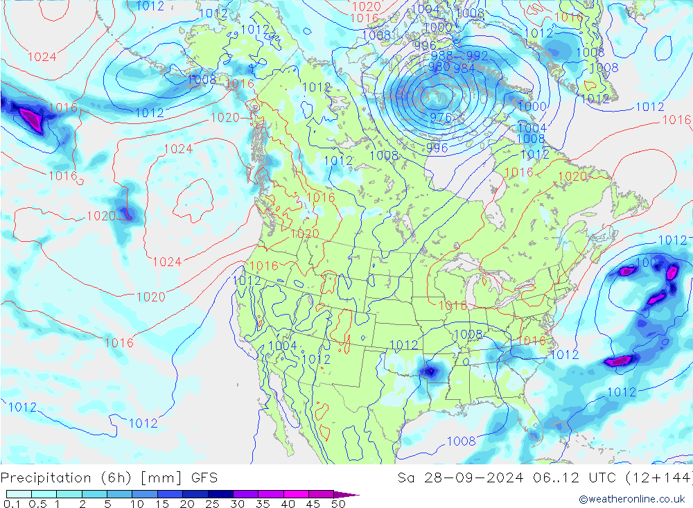 Z500/Rain (+SLP)/Z850 GFS Sáb 28.09.2024 12 UTC