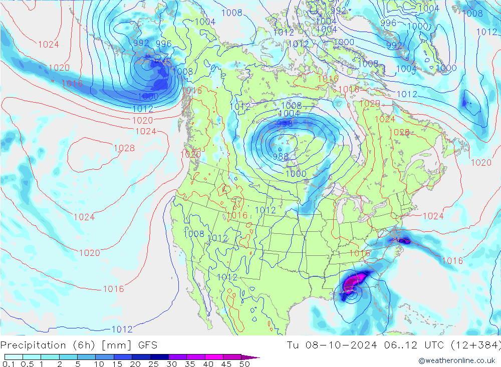 Z500/Rain (+SLP)/Z850 GFS Di 08.10.2024 12 UTC