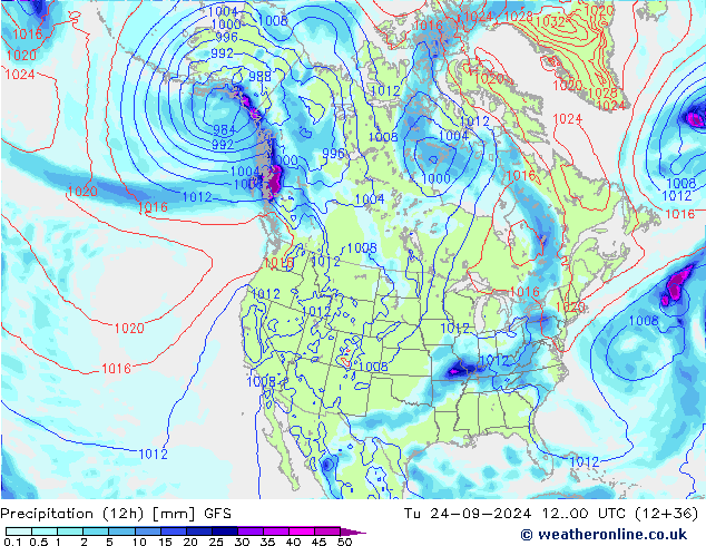 Precipitação (12h) GFS Ter 24.09.2024 00 UTC