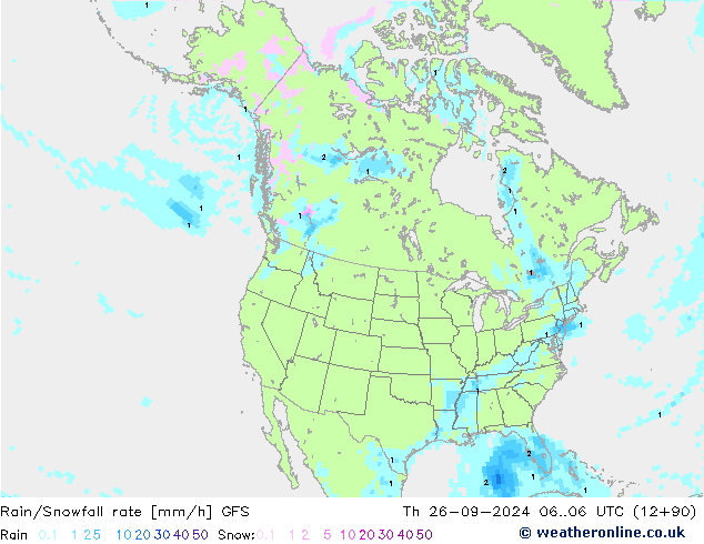 Rain/Snowfall rate GFS чт 26.09.2024 06 UTC