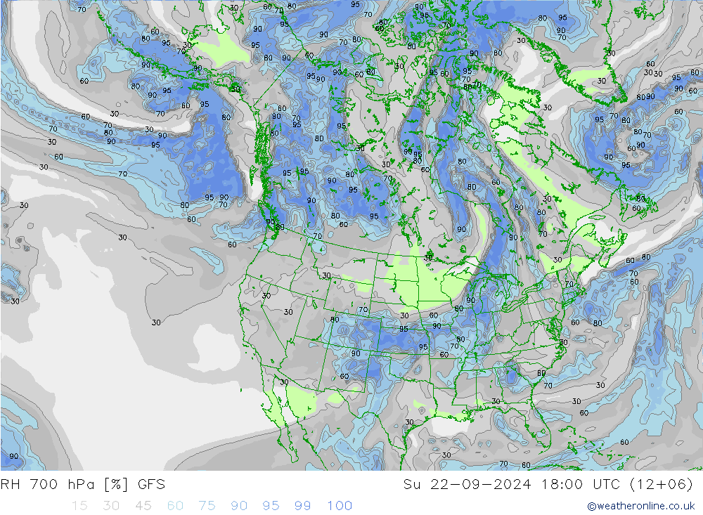 Humedad rel. 700hPa GFS dom 22.09.2024 18 UTC