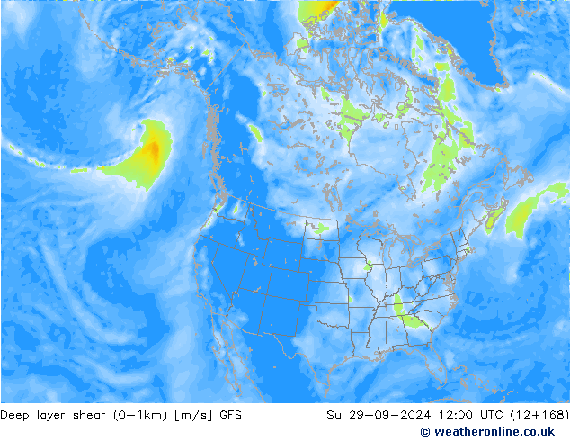 Deep layer shear (0-1km) GFS Paz 29.09.2024 12 UTC