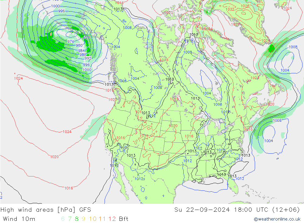 yüksek rüzgarlı alanlar GFS Paz 22.09.2024 18 UTC