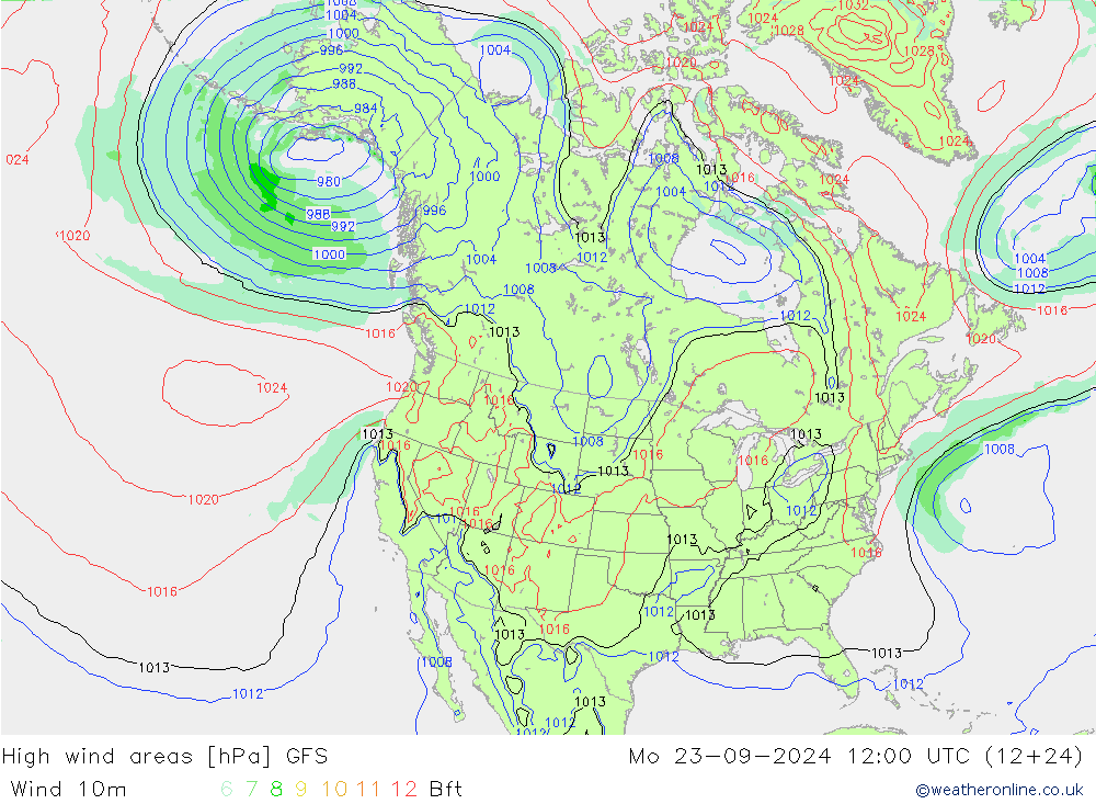 High wind areas GFS lun 23.09.2024 12 UTC