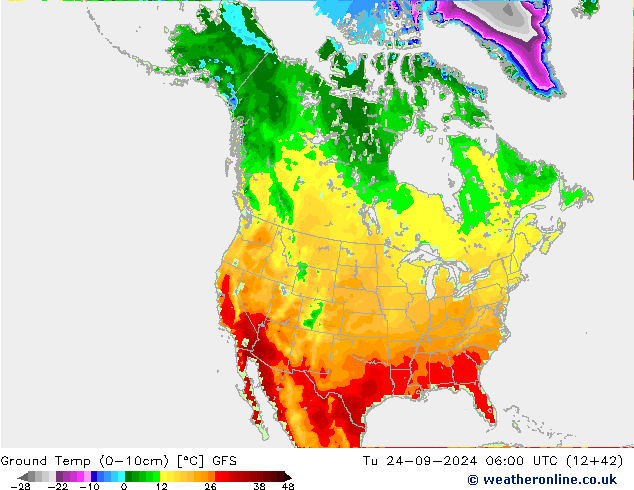 Temperatur 0-10 cm GFS Di 24.09.2024 06 UTC