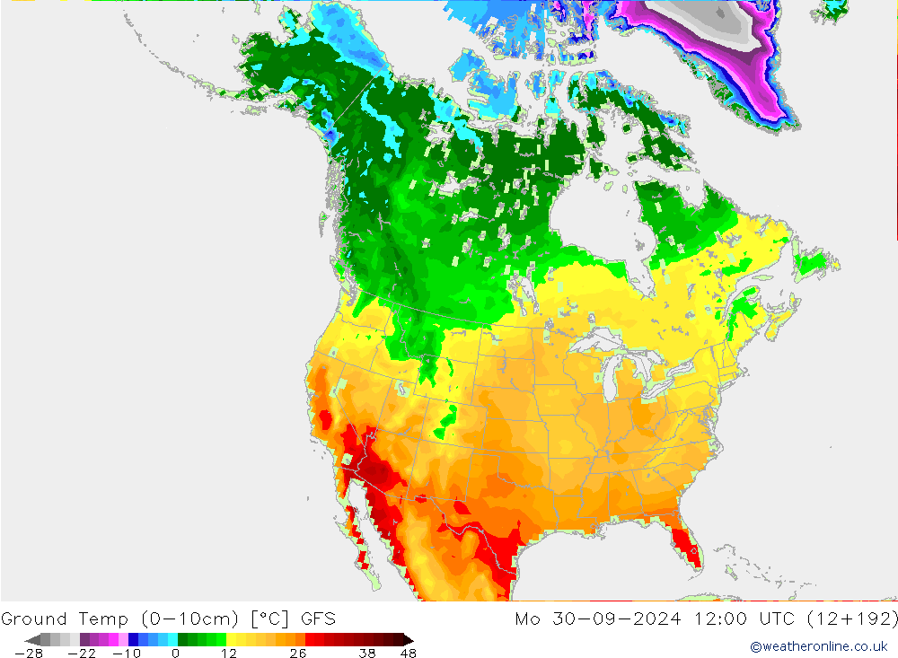 Ground Temp (0-10cm) GFS Mo 30.09.2024 12 UTC