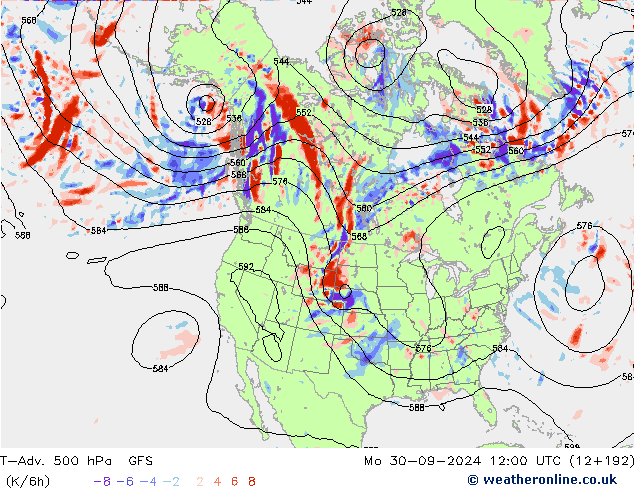 T-Adv. 500 hPa GFS Mo 30.09.2024 12 UTC