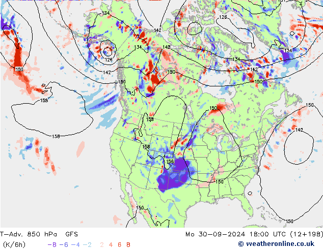 T-Adv. 850 гПа GFS пн 30.09.2024 18 UTC