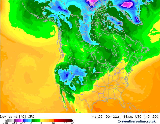 Dew point GFS Mo 23.09.2024 18 UTC