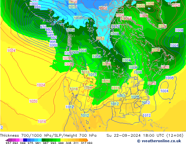 Thck 700-1000 hPa GFS nie. 22.09.2024 18 UTC