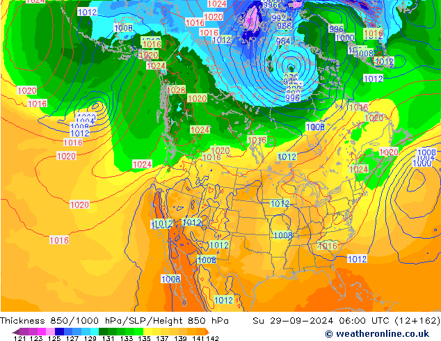 Thck 850-1000 hPa GFS Su 29.09.2024 06 UTC