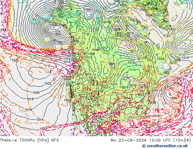 Theta-e 700hPa GFS Mo 23.09.2024 12 UTC