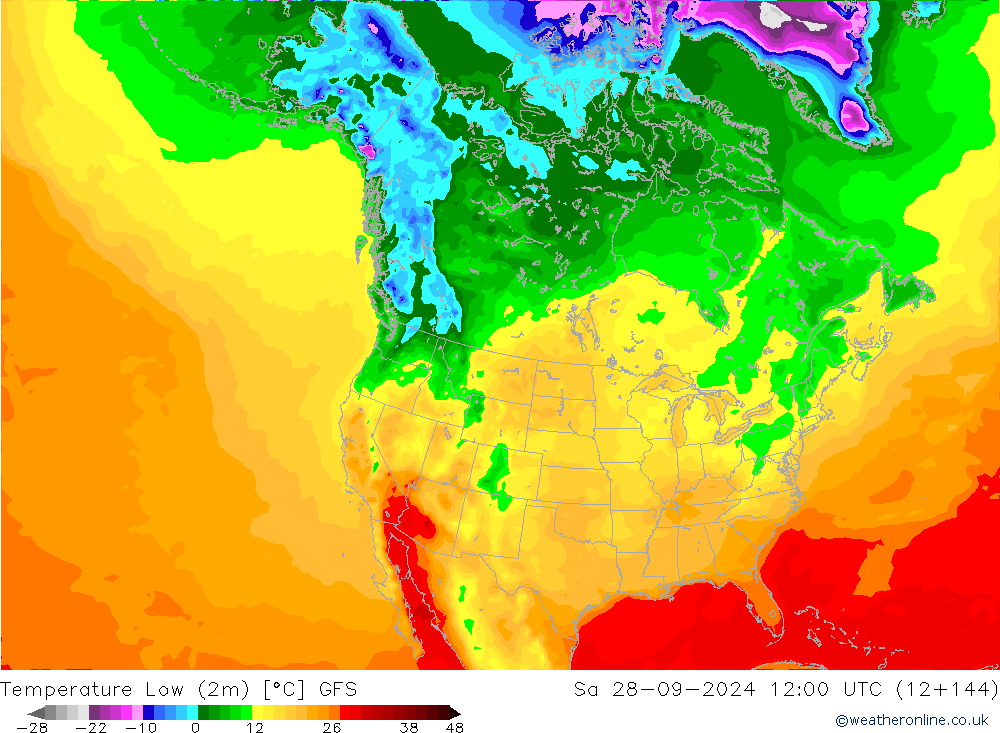 Темпер. мин. (2т) GFS сб 28.09.2024 12 UTC