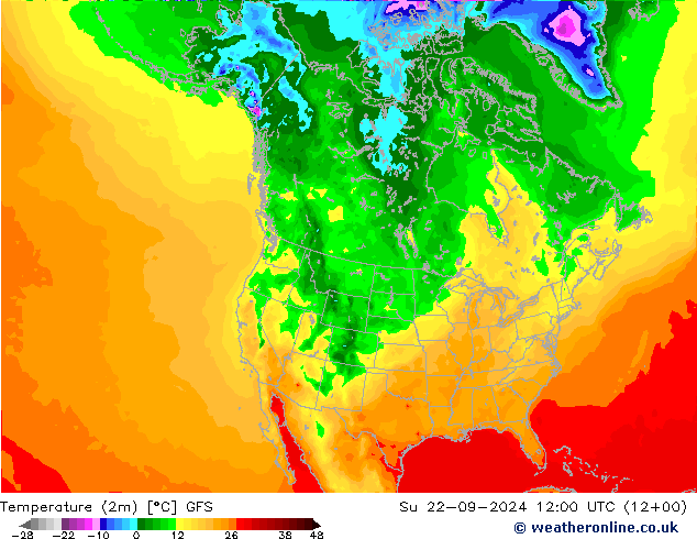 Temperatura (2m) GFS dom 22.09.2024 12 UTC