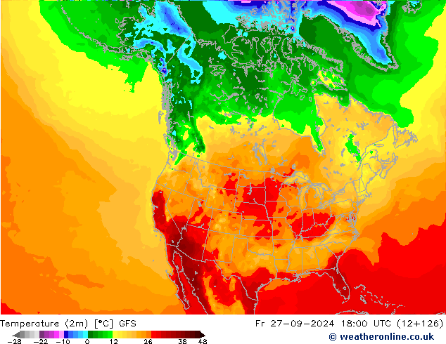 Temperature (2m) GFS Fr 27.09.2024 18 UTC