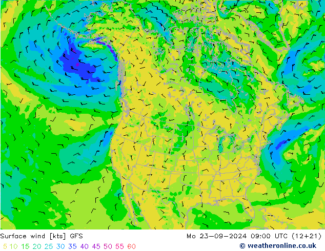 Rüzgar 10 m GFS Pzt 23.09.2024 09 UTC