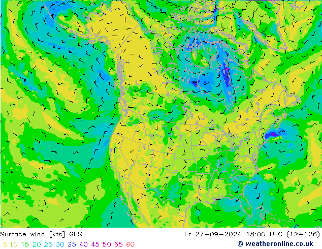 Surface wind GFS Pá 27.09.2024 18 UTC