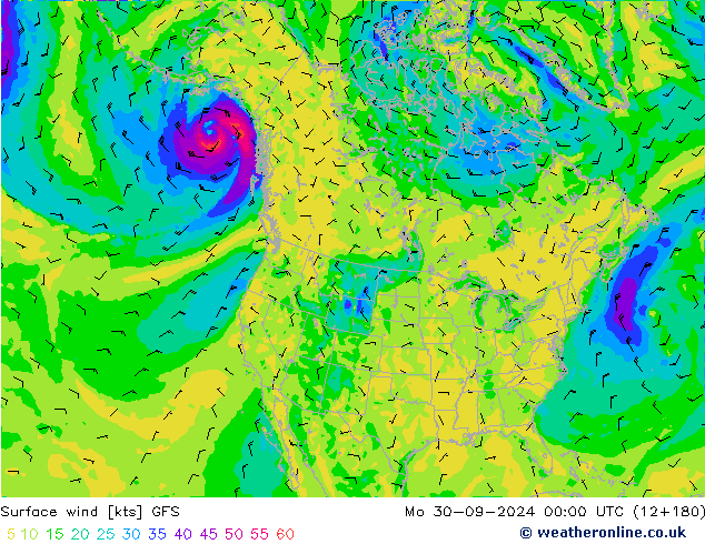 Rüzgar 10 m GFS Pzt 30.09.2024 00 UTC