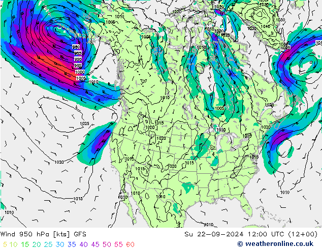 风 950 hPa GFS 星期日 22.09.2024 12 UTC