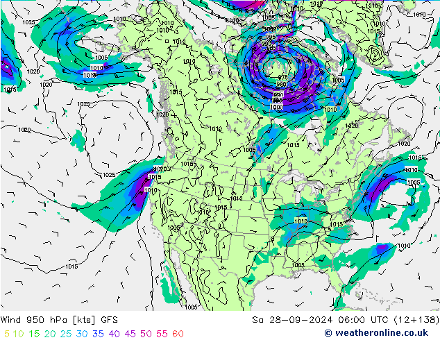 Wind 950 hPa GFS za 28.09.2024 06 UTC