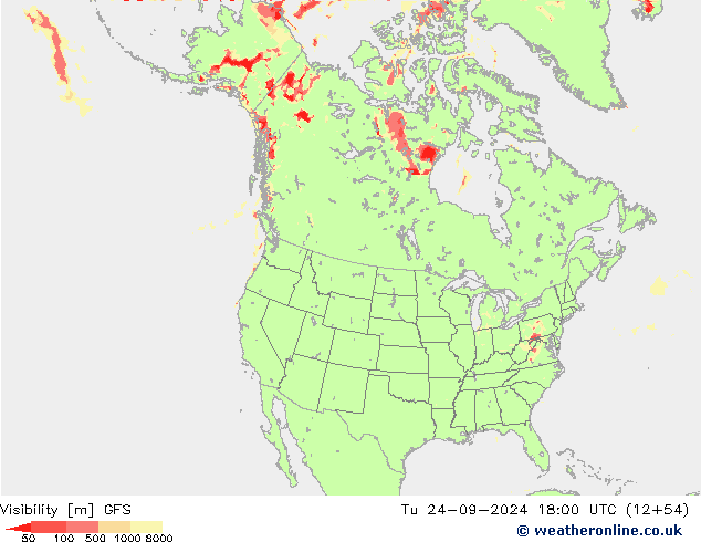 Visibility GFS Tu 24.09.2024 18 UTC