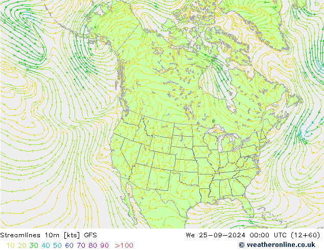 Streamlines 10m GFS St 25.09.2024 00 UTC