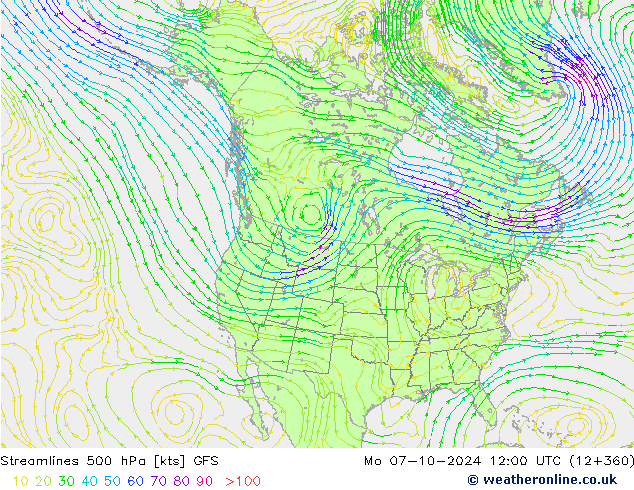 Streamlines 500 hPa GFS Mo 07.10.2024 12 UTC