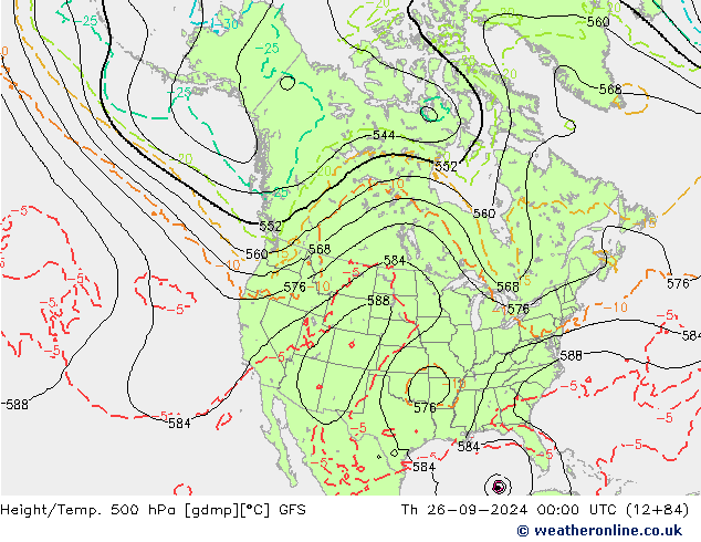 Z500/Rain (+SLP)/Z850 GFS czw. 26.09.2024 00 UTC