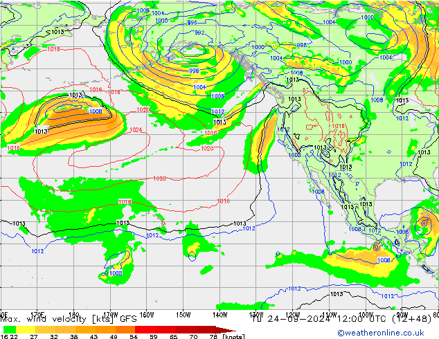 Max. wind velocity GFS Tu 24.09.2024 12 UTC