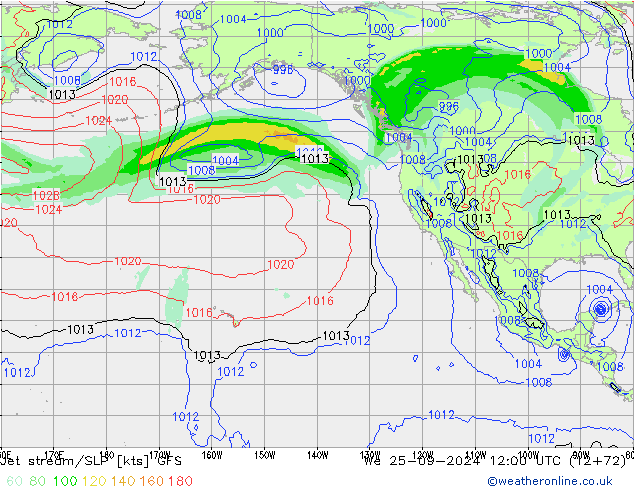 Jet stream/SLP GFS We 25.09.2024 12 UTC