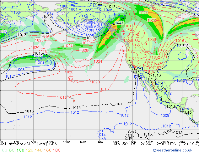 Jet stream/SLP GFS Mo 30.09.2024 12 UTC