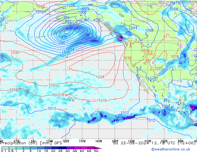 Z500/Rain (+SLP)/Z850 GFS dom 22.09.2024 18 UTC